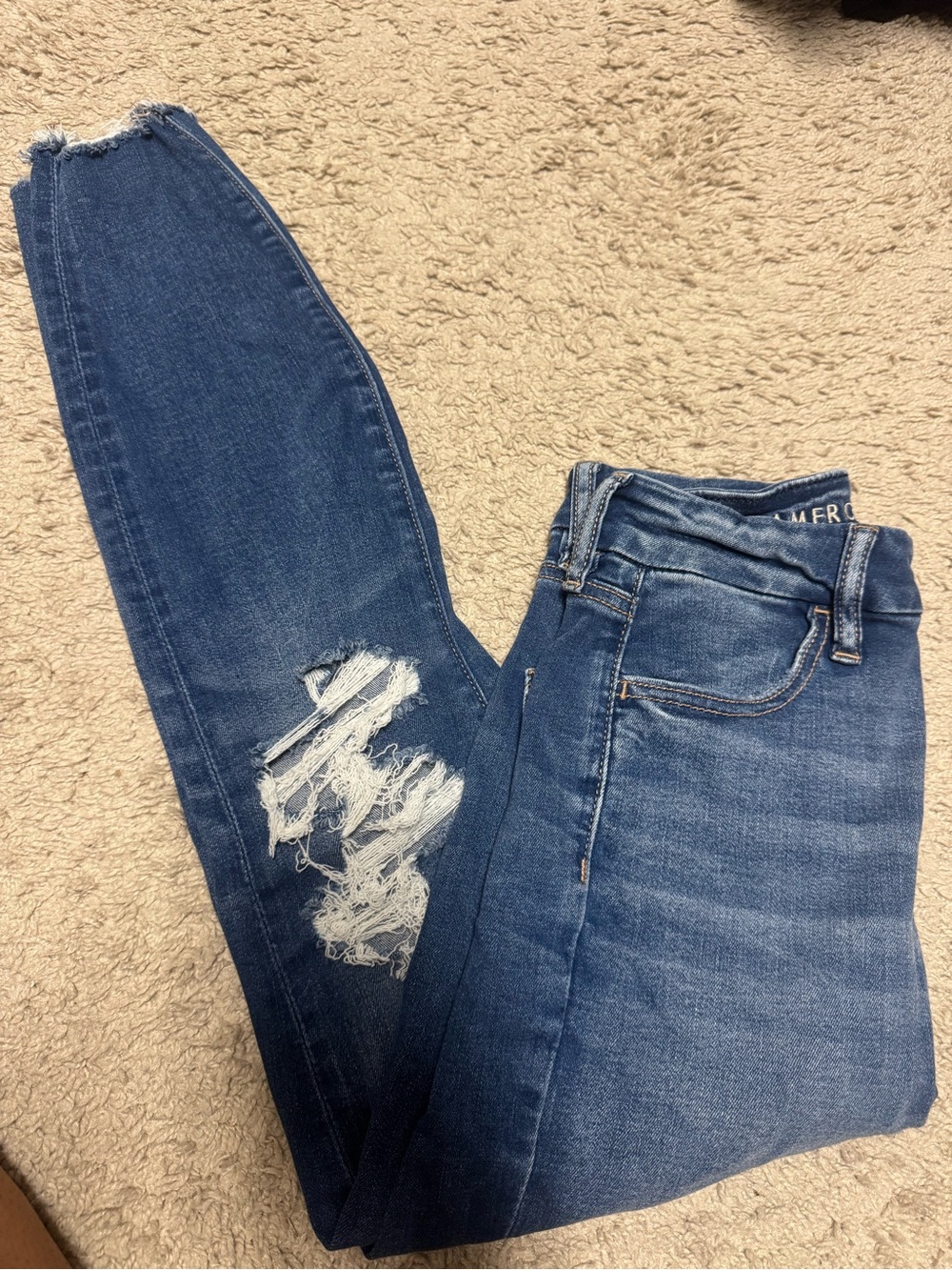 American Eagle Outfitters Dark Blue Distressed Skinny Jeans